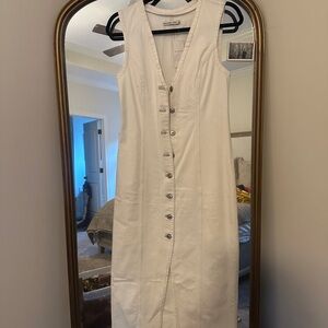 Abercrombie & Fitch White Midi Dress with Button Detail